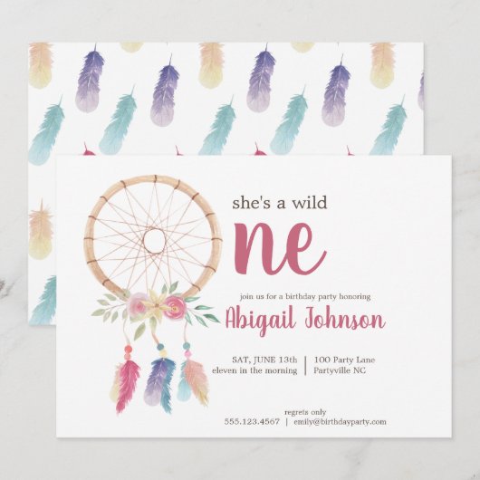 Niedliches Wasserzeichen Dreamcatcher Erstgeburt Einladung (Vorne/Hinten)