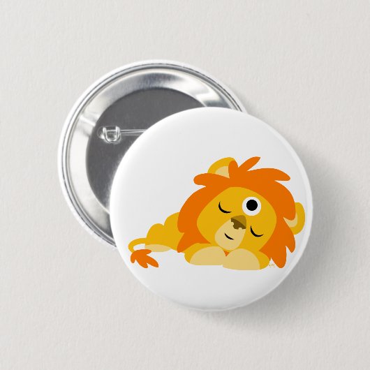 Niedliches Watchful Cartoon Lion Button Abzeichen (Vorne & Hinten)