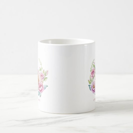 Niedliches Watecolat Kaninchen und rosa Blume Kaffeetasse (Mittel)