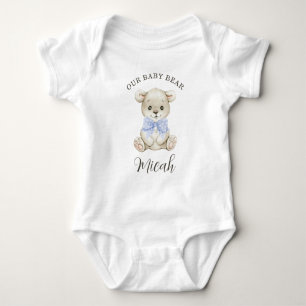 Niedliches Watercolor Baby Bear Blue Bow Strampler