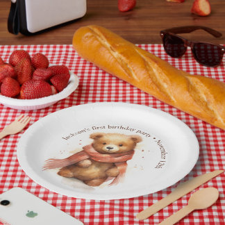 Niedliches Watercolor Baby Bear Party Pappteller