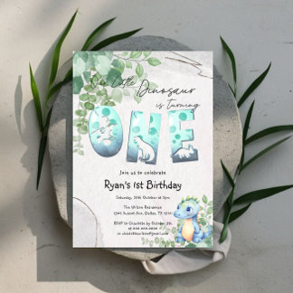 Niedliches Watercolor Baby Dinosaur 1. Geburtstag Einladung