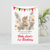 Niedliches Watercolor Baby Eichhörnchen - Geburtst Einladung (Stehend Vorderseite)