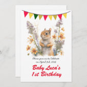 Niedliches Watercolor Baby Eichhörnchen - Geburtst Einladung (Vorne/Hinten)