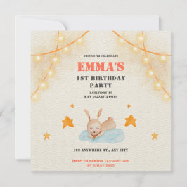 Niedliches Watercolor Baby Kaninchen 1. Geburtstag Einladung