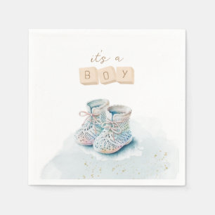 Niedliches Watercolor Baby Shoe Boy Gender Reveal Serviette