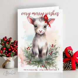 Niedliches Watercolor Baby Weihnachtsziege Merry w Karte