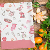 Niedliches Watercolor Baking Muster Pink Monogramm Geschirrtuch