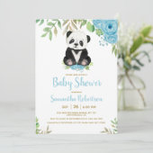 Niedliches Watercolor Blue Boy Bear Baby Dusche Fo Einladung (Stehend Vorderseite)