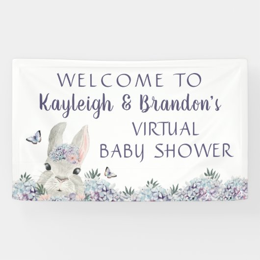 Niedliches Watercolor Bunny Virtual Baby Dusche Wi Banner (Horizontal)