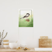 Niedliches Watercolor Chickadee Bird Pine Tree Pos Poster (Küche)