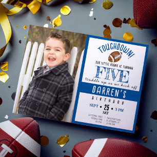 Niedliches Watercolor Football Foto Boy Geburtstag Einladung