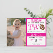 Niedliches Watercolor Football Foto Girl 2. Geburt Einladung (Stehend Vorderseite)