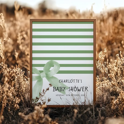 Niedliches Watercolor Green Bow Baby Dusche Begrüß Poster