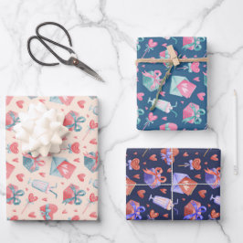 Niedliches Watercolor Herz Liebe Muster Valentinst Geschenkpapier Set