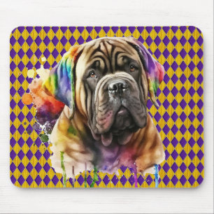 NIEDLICHES WATERCOLOR MARDI GRAS MASTIFF HUNDE GES MOUSEPAD