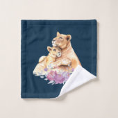 Niedliches Watercolor Mother Lion & Cub Muster Badhandtuch Set (Waschlappen)