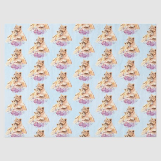 Niedliches Watercolor Mother Lion & Cub Muster Seidenpapier (Vorderseite)