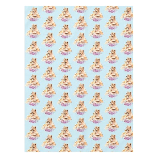 Niedliches Watercolor Mother Lion & Cub Muster Tischdecke (Vorderseite)