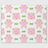 Niedliches Watercolor Pig Wrapping Paper Geschenkpapier (Flach)