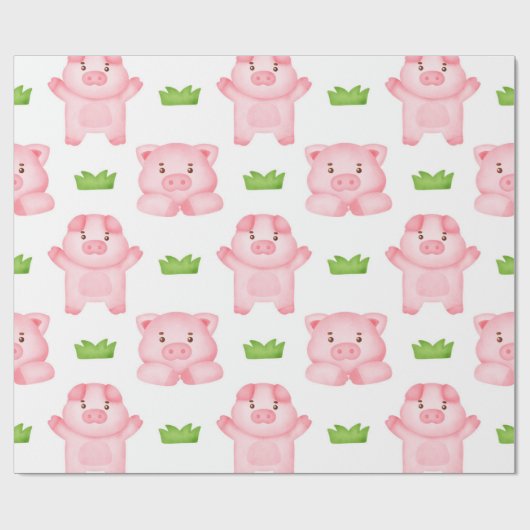 Niedliches Watercolor Pig Wrapping Paper Geschenkpapier (Flach)