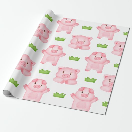 Niedliches Watercolor Pig Wrapping Paper Geschenkpapier (Ungerollt)