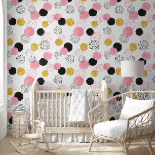 Niedliches Watercolor Pink Black Gold Polka Dots K Tapete