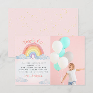 Niedliches Watercolor Rainbow Birthday Party Foto Dankeskarte