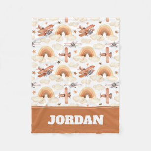 Niedliches Watercolor Rainbow-Flugzeugmuster Fleecedecke