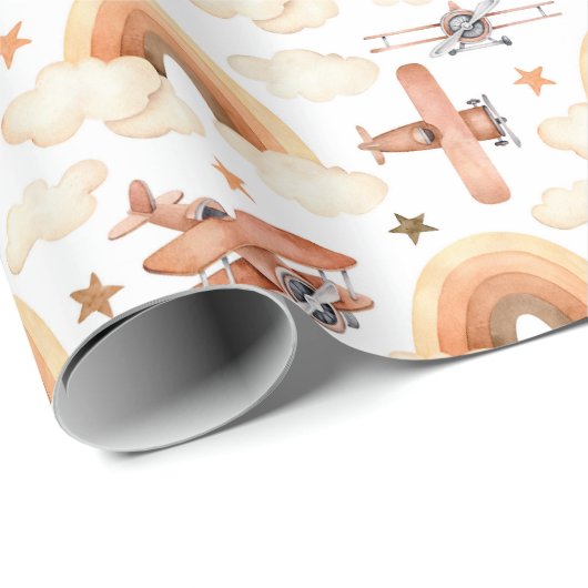 Niedliches Watercolor Rainbow-Flugzeugmuster Geschenkpapier (Rolleneckpunkt)