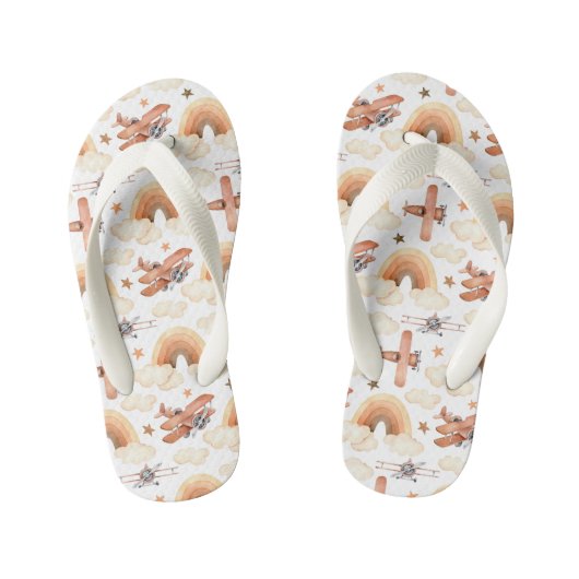 Niedliches Watercolor Rainbow-Flugzeugmuster Kinderbadesandalen (Fußbett)