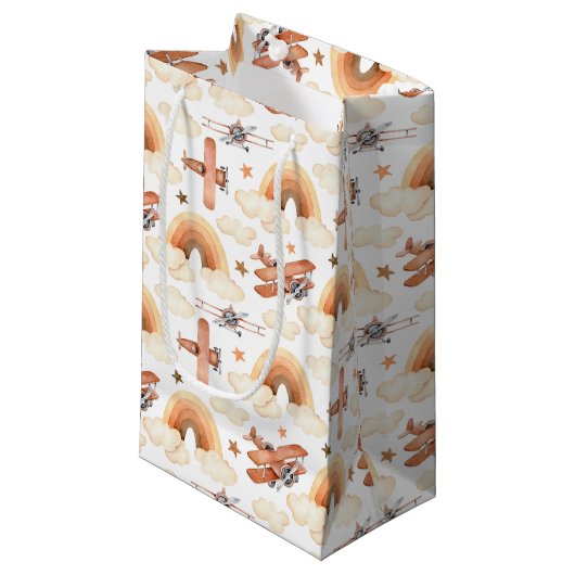Niedliches Watercolor Rainbow-Flugzeugmuster Kleine Geschenktüte (Vorderseite Schrägansicht)