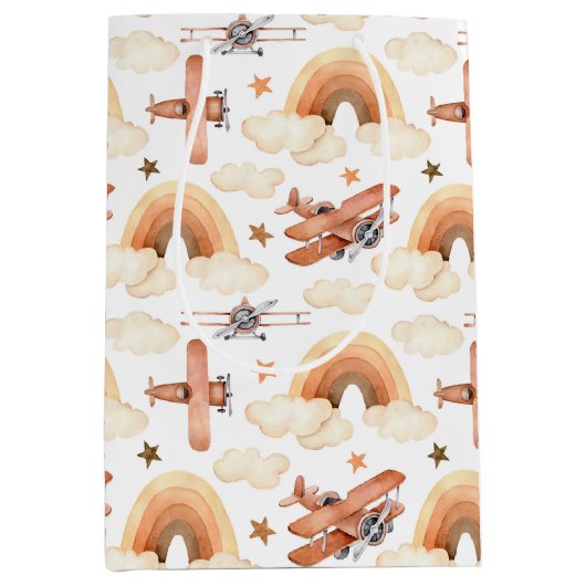 Niedliches Watercolor Rainbow-Flugzeugmuster Mittlere Geschenktüte (Vorderseite)