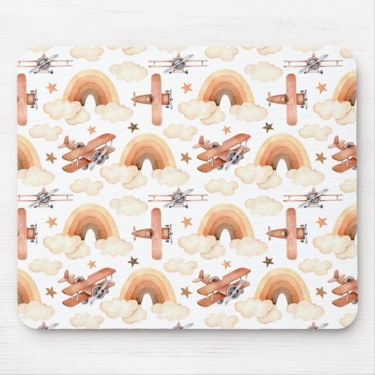 Niedliches Watercolor Rainbow-Flugzeugmuster Mousepad (Vorne)
