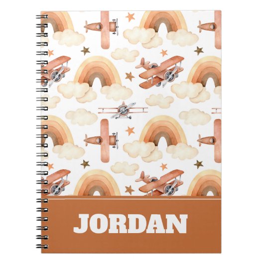 Niedliches Watercolor Rainbow-Flugzeugmuster Notizblock (Vorderseite)