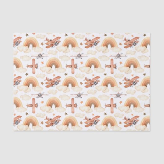 Niedliches Watercolor Rainbow-Flugzeugmuster Seidenpapier (Vorderseite)