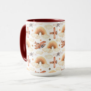 Niedliches Watercolor Rainbow-Flugzeugmuster Tasse