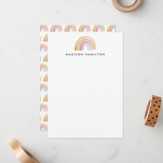 Niedliches Watercolor Rainbow Personalisiert Stati Mitteilungskarte (Vorderseite/Rückseite Beispiel)
