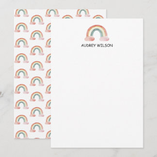 Niedliches Watercolor Rainbow Personalisiert Stati Mitteilungskarte