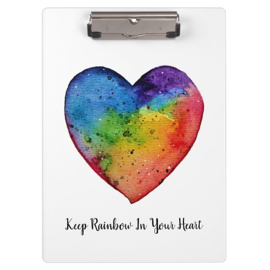 Niedliches Watercolor Regenbogen-Herz Klemmbrett (Vorderseite)
