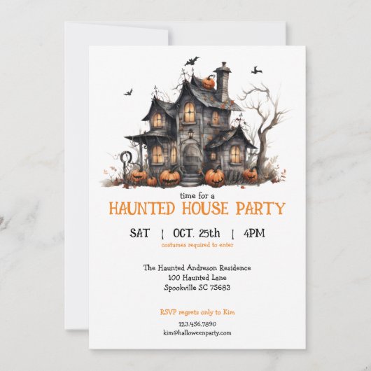 Niedliches Watercolor Spuk House Halloween-Party Einladung (Vorderseite)