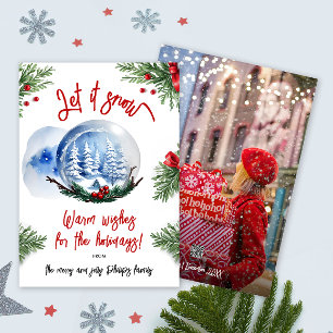 Niedliches Watercolor Winterschnee Globe Familienw Feiertagskarte