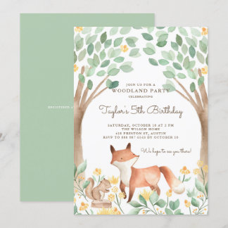 Niedliches Watercolor Woodland Fox Kindergeburtsta Einladung