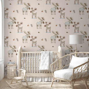 Niedliches Watercolor Woodland Moose Boho Kinderzi Tapete