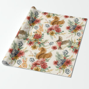 Niedliches Watercolor Woodland Tiere Blumenmuster Geschenkpapier