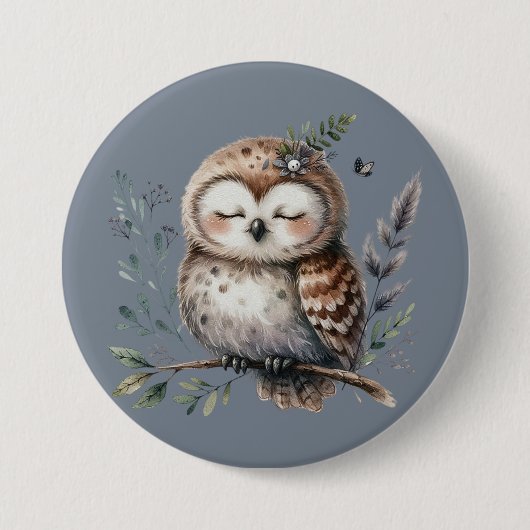 Niedliches Waterfarbe mit Blumenwaldstil Button (Vorderseite)