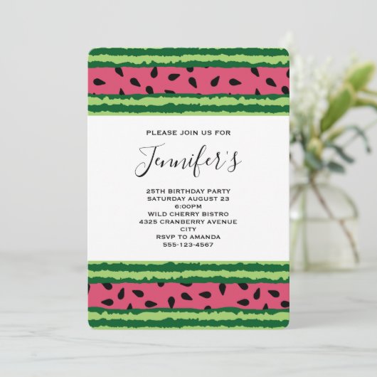 Niedliches Watermelon Muster Pink & Green Geburtst Einladung (Stehend Vorderseite)