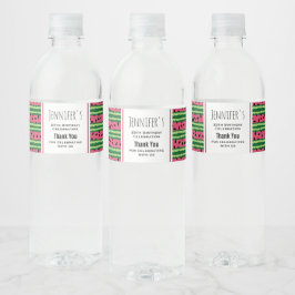 Niedliches Watermelon Muster Pink & Green Geburtst Wasserflaschenetikett