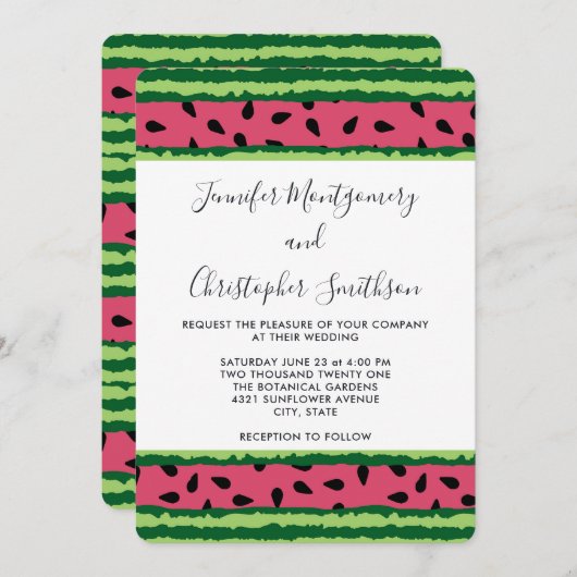 Niedliches Watermelon-Muster Pink & Green Wedding Einladung (Vorne/Hinten)