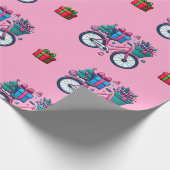 Niedliches Weihnachten Fahrrad Feiertag Rosa blaue Geschenkpapier (Ecke)
